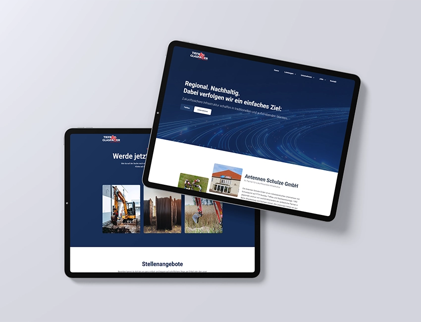 Tablet mit Design der neuen Webseite von Antennen Schulze GmbH